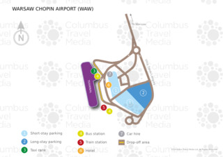 Carte du terminal et de l'aeroport Chopin de Varsovie (WAW)