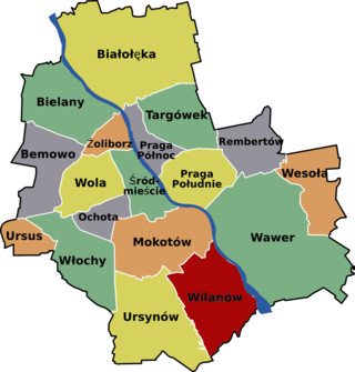 Carte des arrondissements de Varsovie