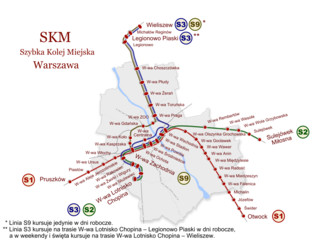 Carte du reseau de train de banlieue SKM de Varsovie