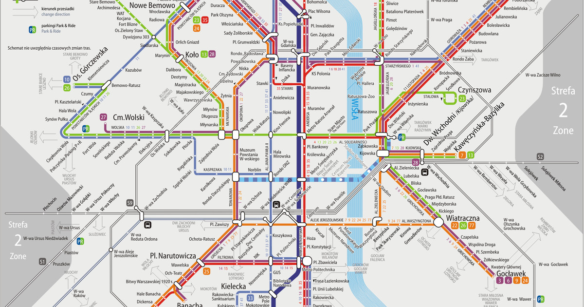 Plan et carte du tramway de Varsovie stations et lignes